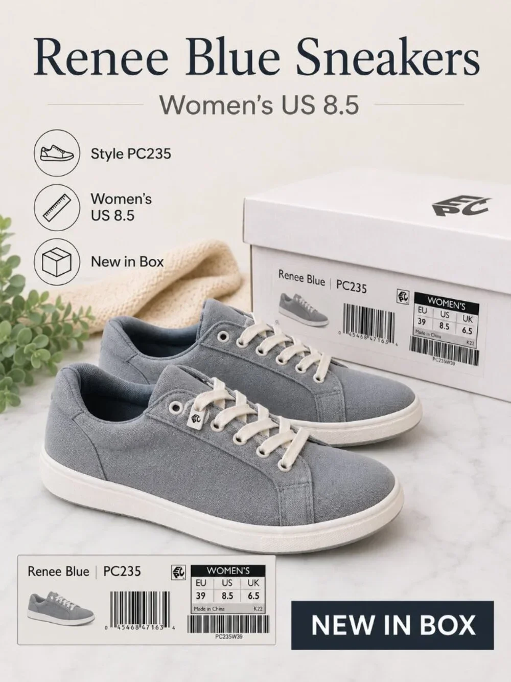 Aetrex Renee Women’s 8.5 Blue Canvas Comfort Sneakers New in Box